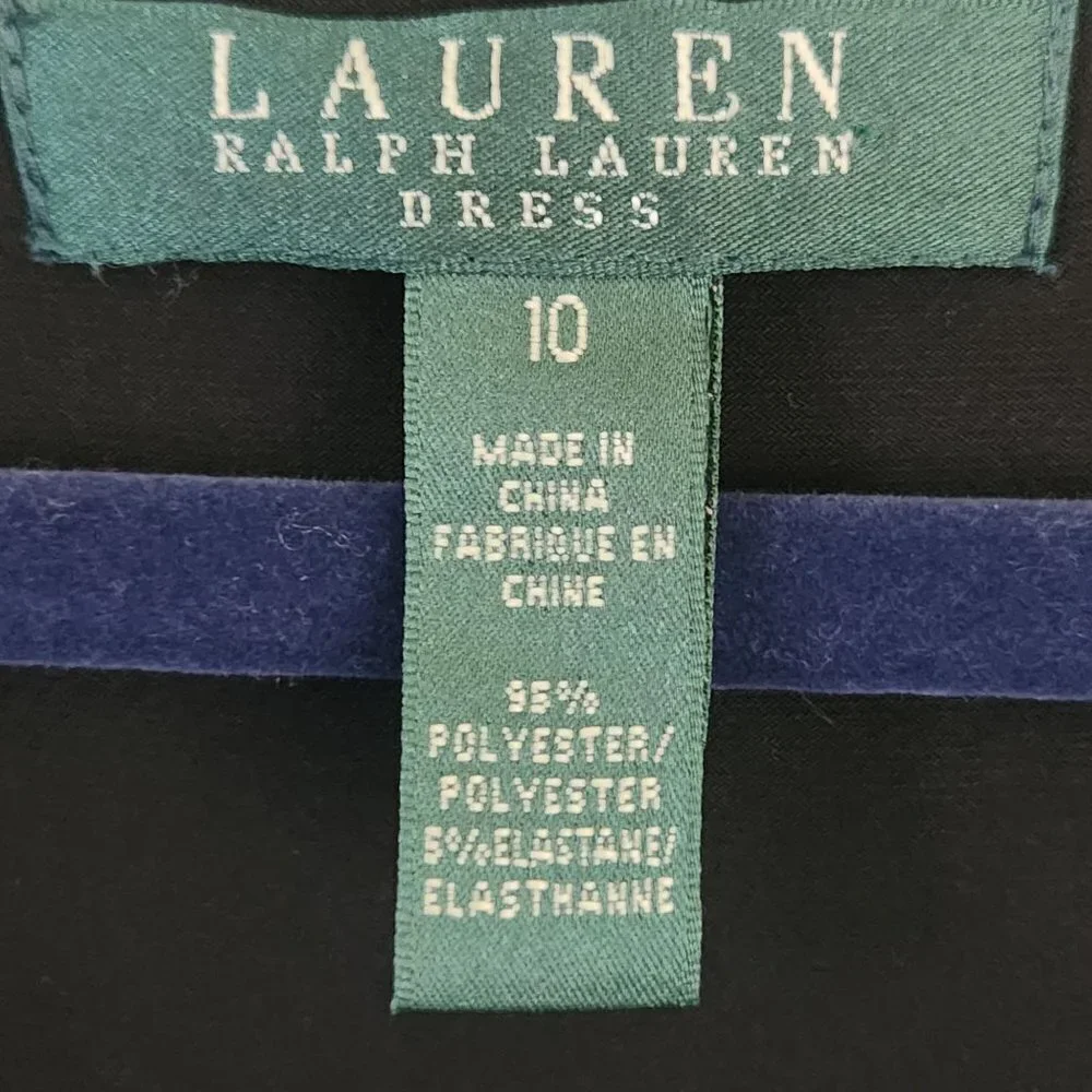 Lauren Ralph Lauren Classic Black Faux Wrap Buckle Waist Midi Dress Size 10